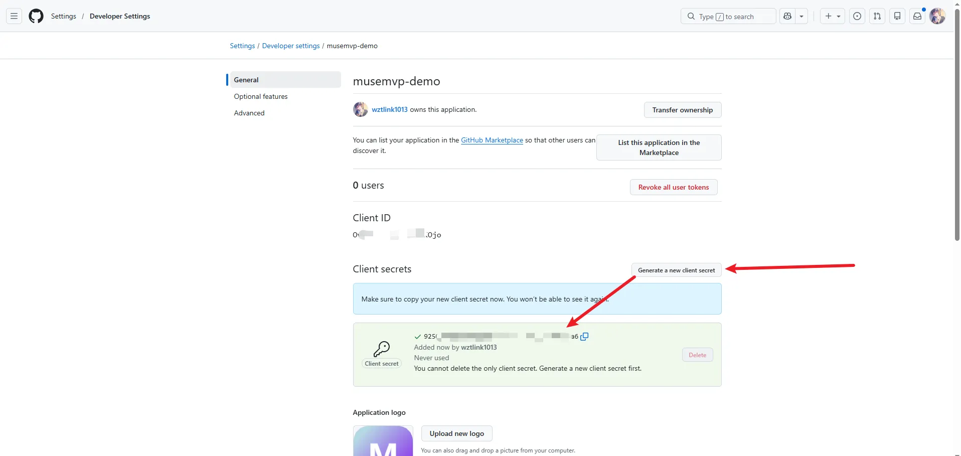 GitHub OAuth App Client ID and Client Secret